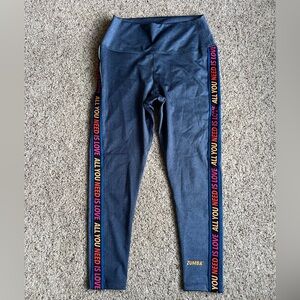 Zumba Fitness Jean Leggings with Rainbow Side Tape - All You Need Is Love